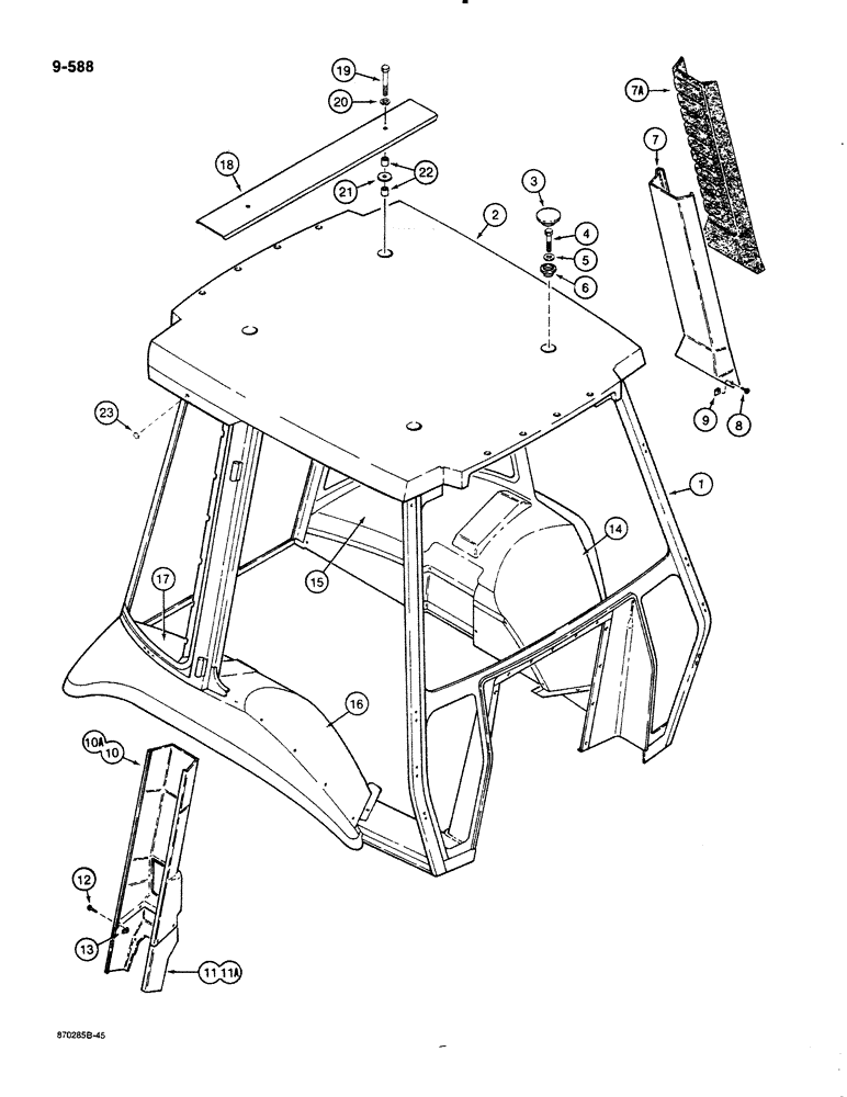 Схема запчастей Case 580K - (09-588) - CAB FRAME, ROOF CAP, AND COVERS (09) - CHASSIS/ATTACHMENTS