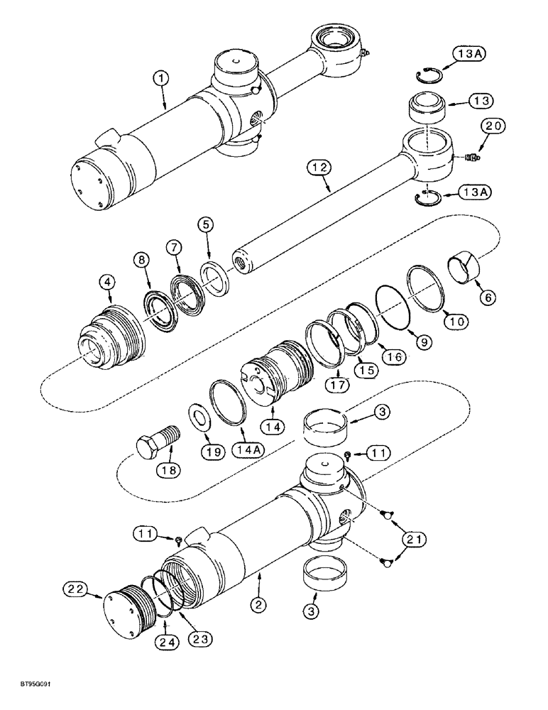 Схема запчастей Case 590SL - (8-156) - BACKHOE SWING CYLINDERS, MODELS WITH NON-PRIORITY SWING (08) - HYDRAULICS