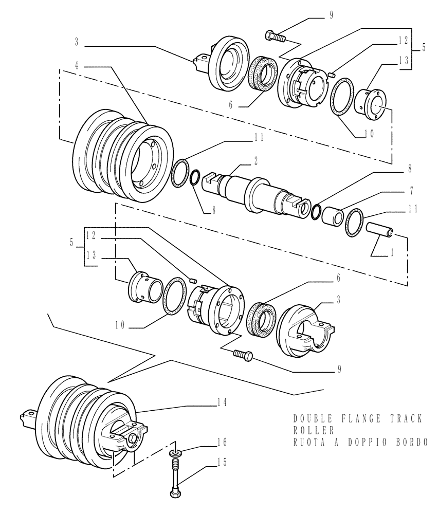 Схема запчастей Case 1850K - (2.344[04]) - TRACK ROLLERS - 8 ROLLERS - VERSION (02 - 03) (07) - HYDRAULIC SYSTEM/FRAME