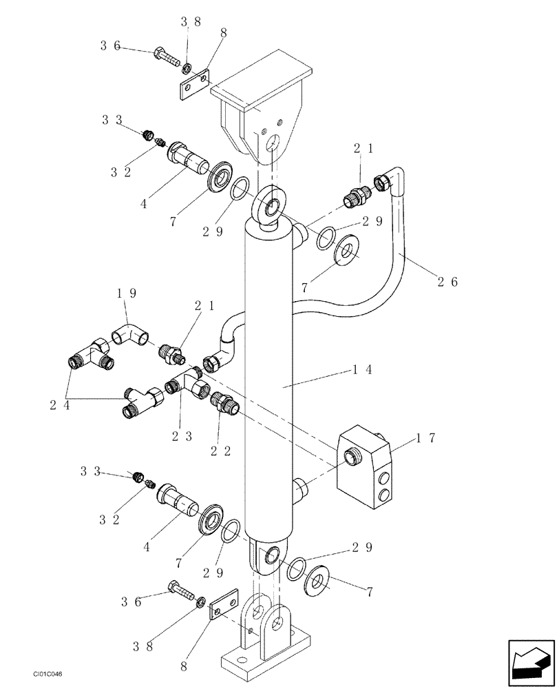 Схема запчастей Case SV216 - (10-008-00[01]) - HYDRAULIC CIRCUIT - ENGINE HOOD OPENING CYLINDER - LEFT - IF USED (08) - HYDRAULICS