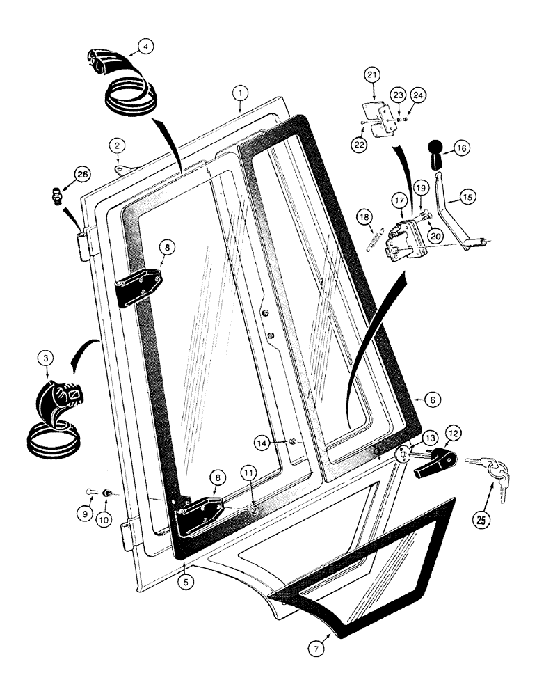 Схема запчастей Case 580SK - (9-190) - LEFT AND RIGHT CAB DOORS, EXTERIOR (09) - CHASSIS/ATTACHMENTS