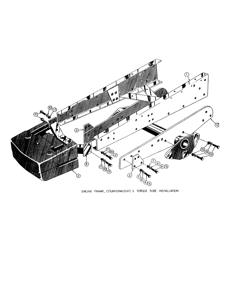 Схема запчастей Case M3B - (006) - ENGINE FRAME, COUNTERWEIGHT & TORQUE TUBE INSTALLATION 