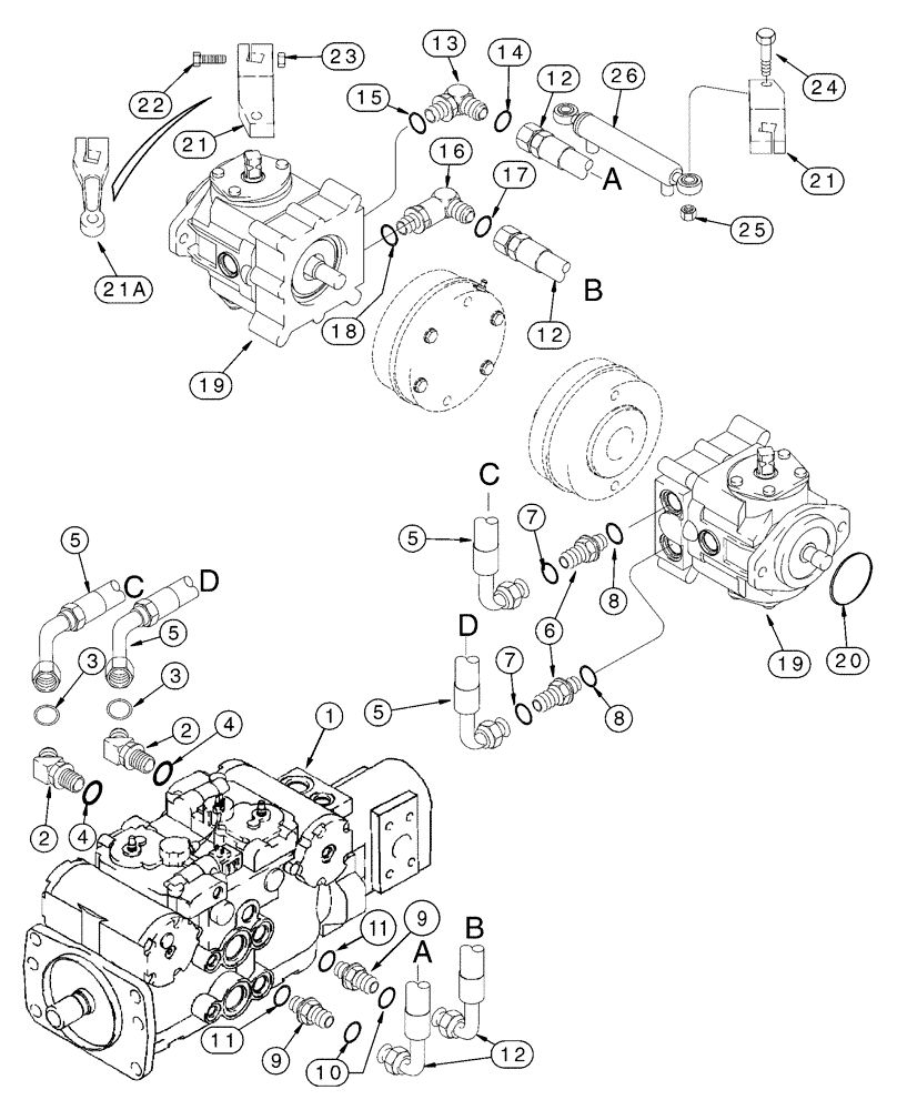 Схема запчастей Case 95XT - (06-08) - HYDROSTATICS - PUMP AND DRIVE MOTORS (NORTH AMERICA -JAF0311356 / EUROPE -JAF0274359) (06) - POWER TRAIN