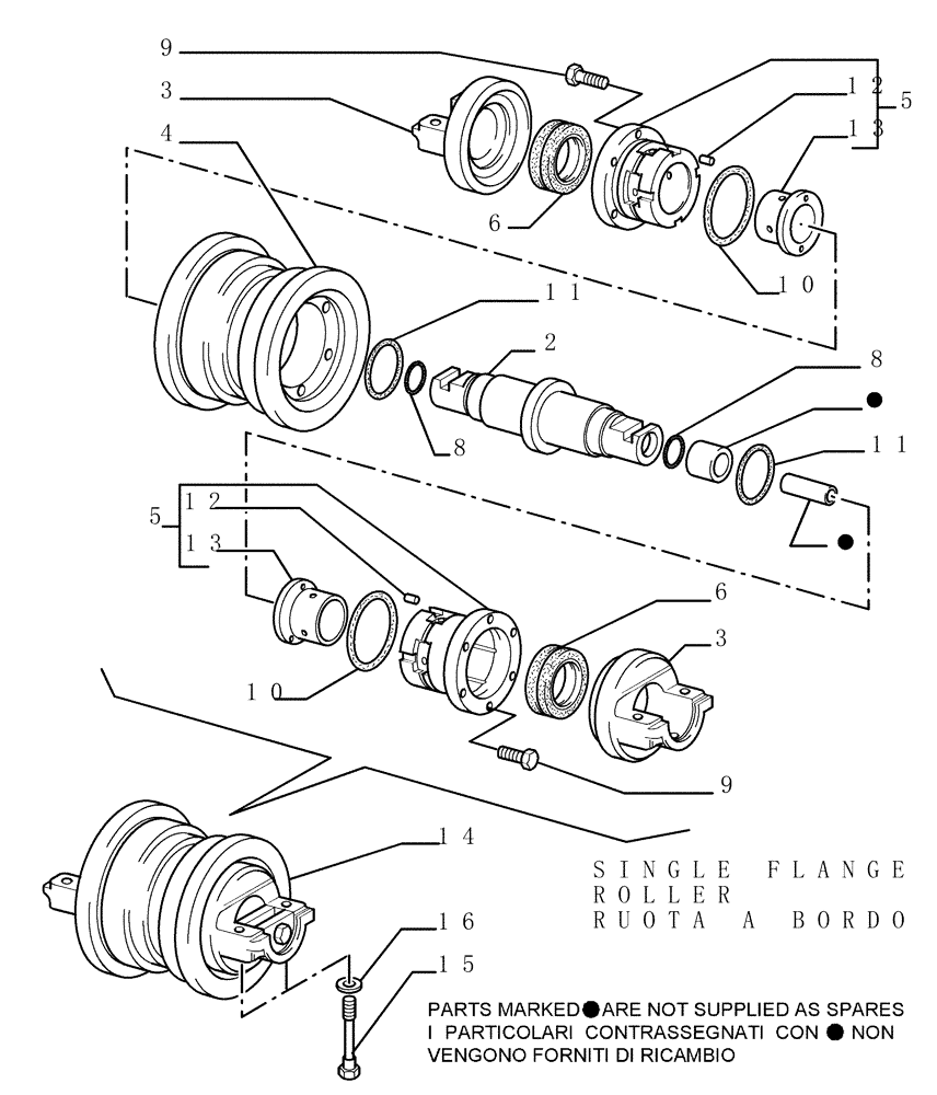 Схема запчастей Case 1850K LT - (9.340[03]) - TRACK FRAME - 7 ROLLERS OPTIONAL CODE 76078107 (19) - OPTIONS