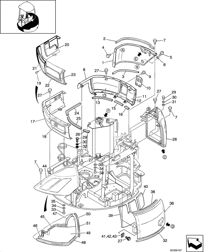 Схема запчастей Case CX36 - (09-13[00]) - COVER - PANELS, CANOPY (09) - CHASSIS/ATTACHMENTS