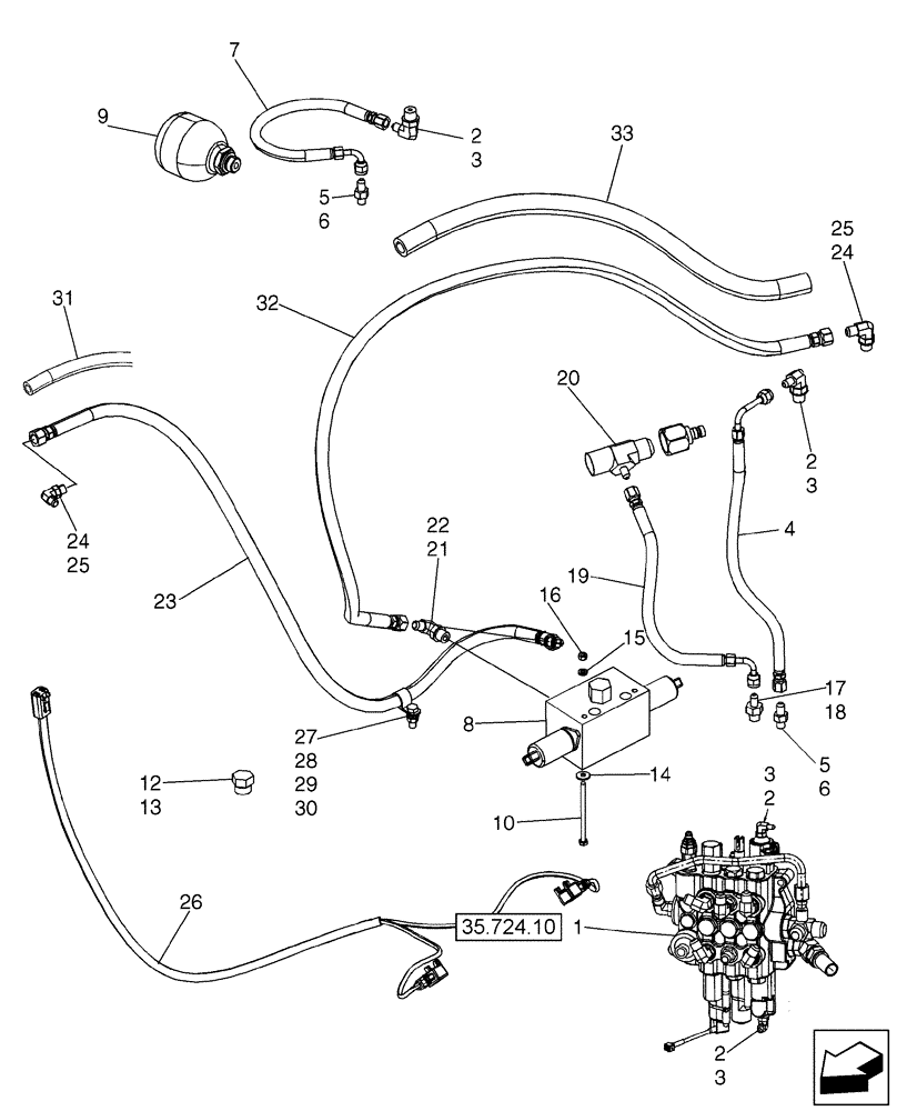 Схема запчастей Case 580SM - (35.724.08[01]) - HYDRAULICS - LOADER CLAM, AT ACCUMULATOR W/ ELECTRICAL (MODELS WITH PILOT CONTROLS) (580SM) (35) - HYDRAULIC SYSTEMS