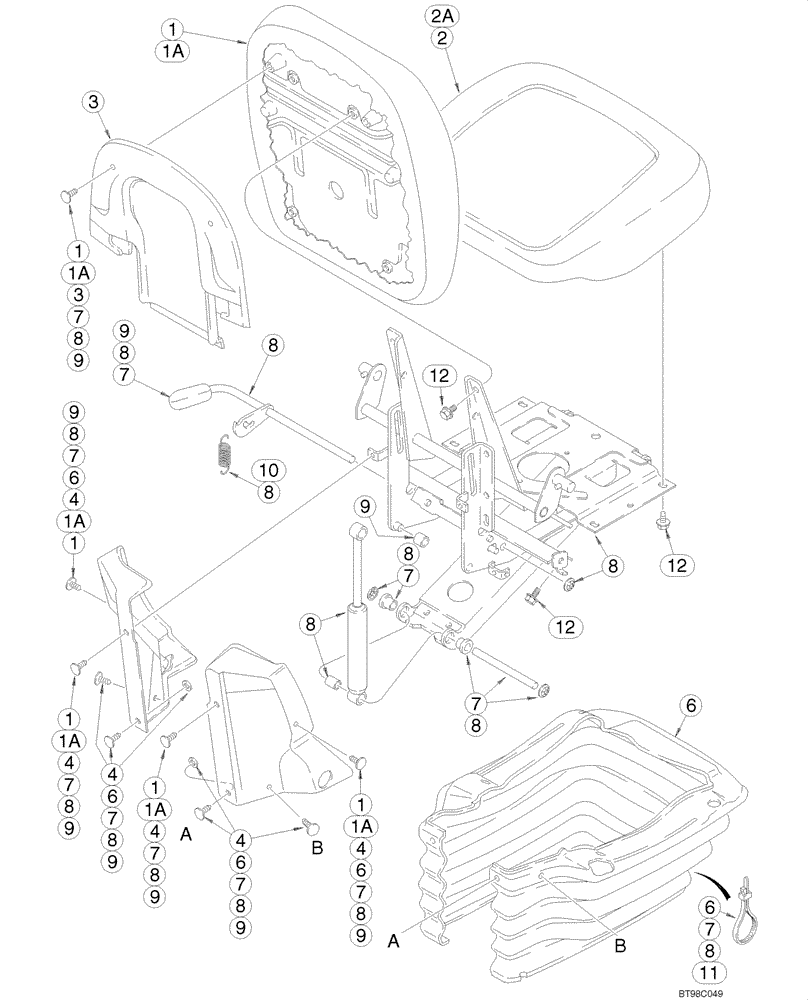 Схема запчастей Case 580M - (09-49) - SEAT ASSY, MECHANICAL SUSPENSION (MILSCO) (09) - CHASSIS/ATTACHMENTS