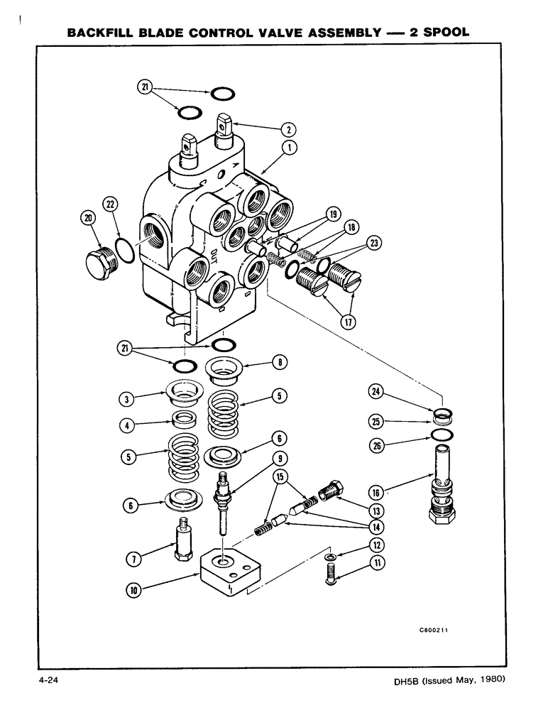 Схема запчастей Case DH5 - (4-24) - BACKFILL BLADE CONTROL VALVE ASSEMBLY - 2 SPOOL (35) - HYDRAULIC SYSTEMS