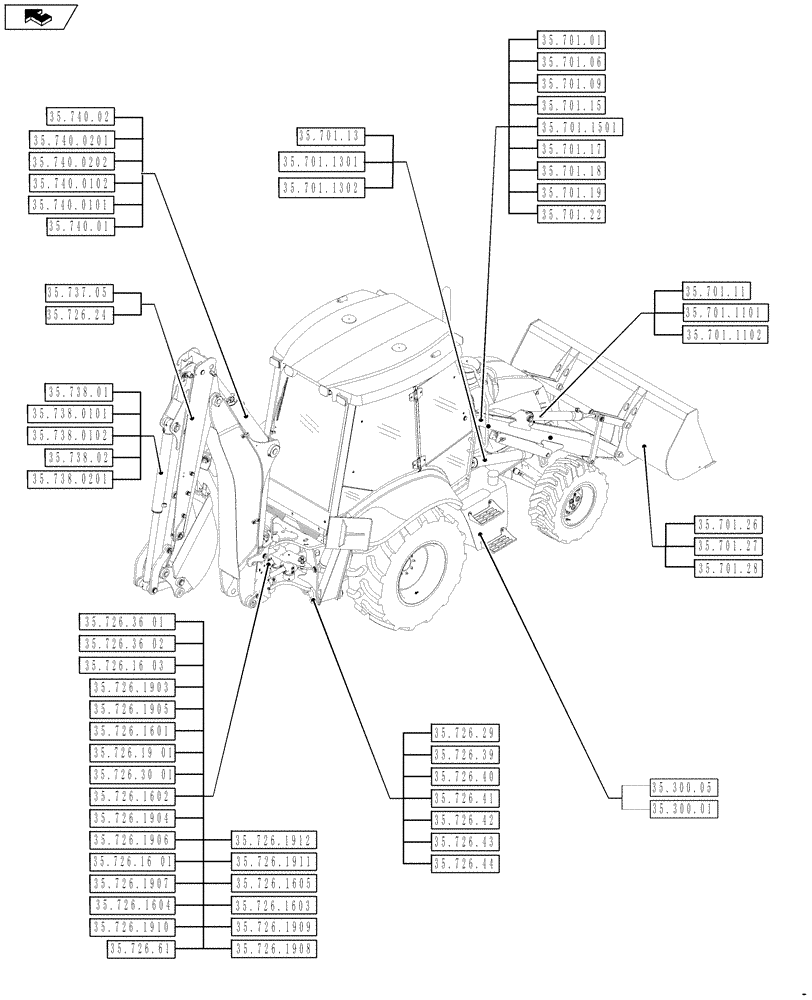 Схема запчастей Case 590SN - (35.000.00[01]) - SECTION INDEX - HYDRAULIC SYSTEM (35) - HYDRAULIC SYSTEMS