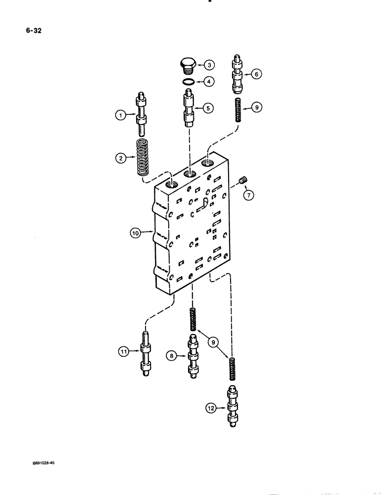 Схема запчастей Case 621 - (6-032) - TRANSMISSION ASSEMBLY, CONTROL VALVE ASSEMBLY, PRIOR TO P.I.N. JAK0020901 (06) - POWER TRAIN