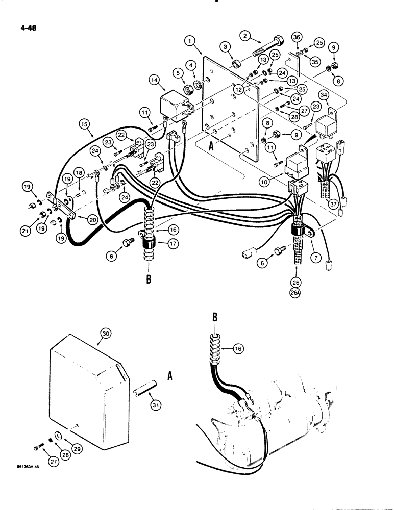 Схема запчастей Case W20C - (4-048) - ELECTRICAL CIRCUIT, REAR HARNESS TO RELAY PANEL, USED ON W20C P.I.N. 9155766 AND AFTER (04) - ELECTRICAL SYSTEMS