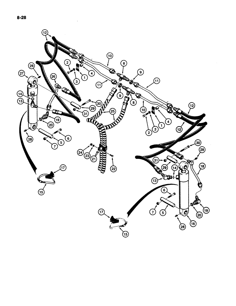 Схема запчастей Case W11B - (8-028) - CLAM BUCKET HYDRAULIC CIRCUIT (08) - HYDRAULICS