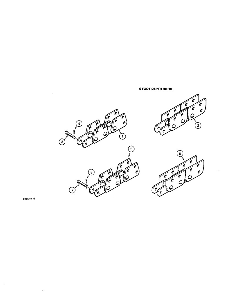 Схема запчастей Case 360 - (9-040[B]) - STANDARD AND ANTI-BACKFLEX DIGGING CHAINS - 50,000 LB. CHAINLINE, 5 FOOT (1.5M) DEPTH BOOM (09) - CHASSIS/ATTACHMENTS