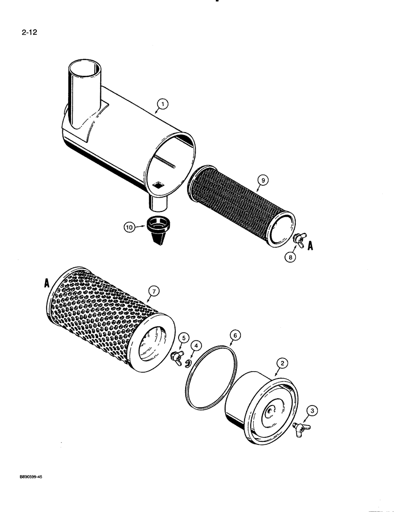 Схема запчастей Case 821 - (2-012) - AIR CLEANER ASSEMBLY (02) - ENGINE