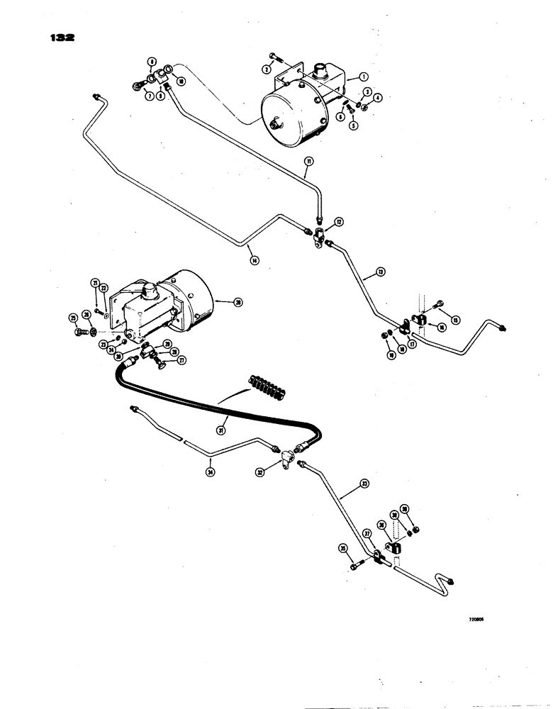 Схема запчастей Case W24B - (132) - BRAKE SYSTEM, BRAKE MASTER CYLINDERS TO WHEEL CYLINDERS (07) - BRAKES