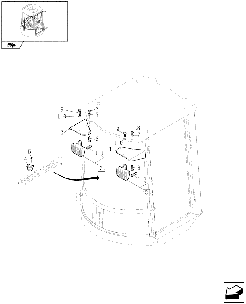 Схема запчастей Case 21E - (067) - CAB: WORK FRONT LIGHTS (06) - ELECTRICAL SYSTEMS