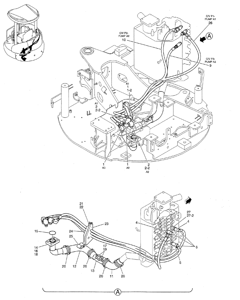 Схема запчастей Case CX27B PV13 - (01-022) - HYD LINES, PUMP (05) - SUPERSTRUCTURE