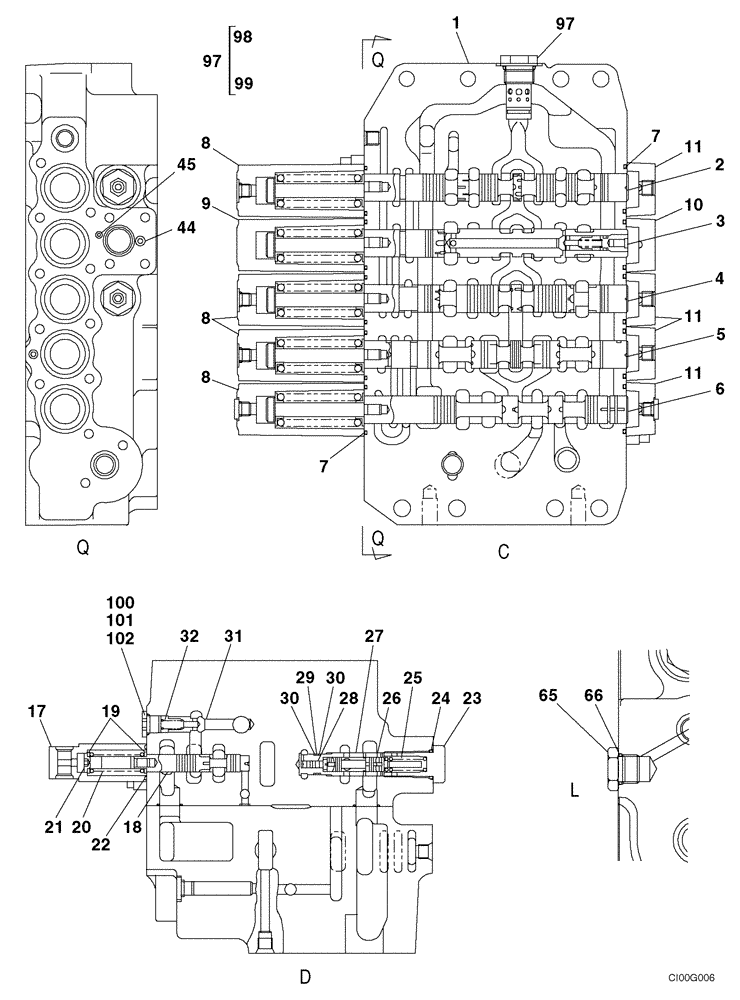 Схема запчастей Case CX210N - (08-40D) - VALVE ASSY - CONTROL (08) - HYDRAULICS