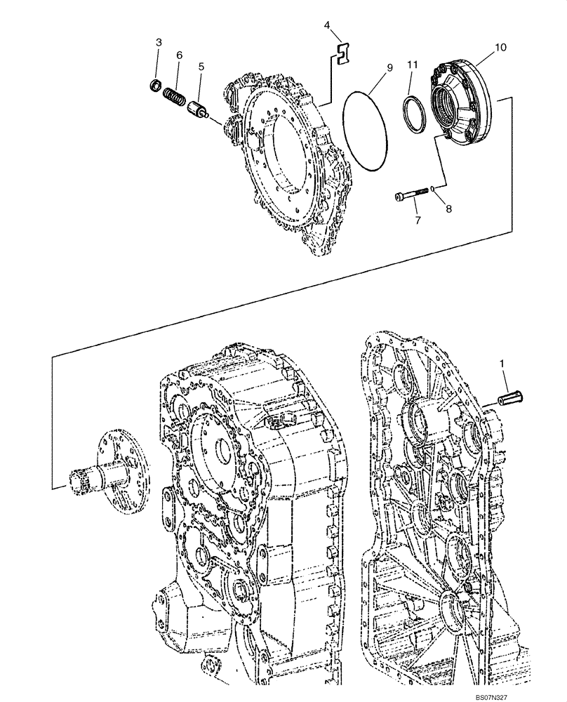 Схема запчастей Case 621E - (06-37) - TRANSMISSION - VALVE, REGULATOR AND OIL PUMP - P.I.N. N8F203848 AND AFTER (06) - POWER TRAIN