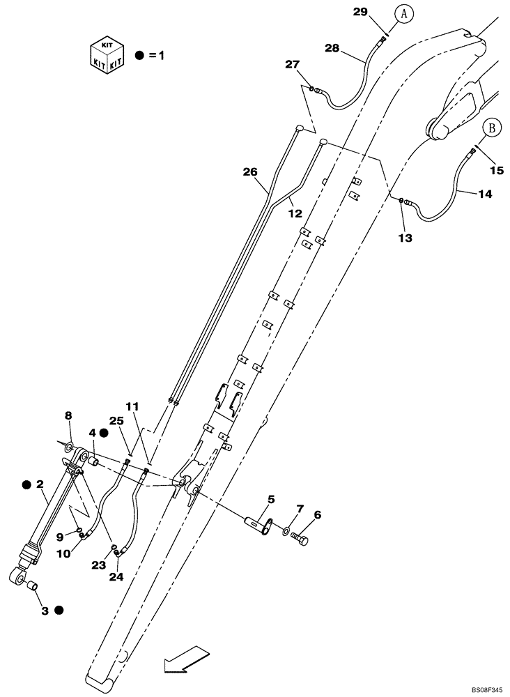 Схема запчастей Case CX240BLR - (08-013) - HYDRAULIC CIRCUIT - BUCKET CYLINDER - DIPPER (8.70 M) (08) - HYDRAULICS