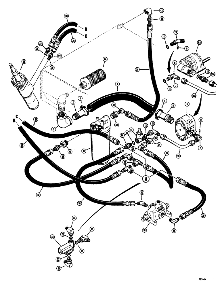 Схема запчастей Case 300 - (110) - PRIMARY HYDRAULICS, USED ON MODELS WITH TORQUE CONVERTER, ON TRACTOR SERIAL NO. 5258 AND AFTER (07) - HYDRAULIC SYSTEM