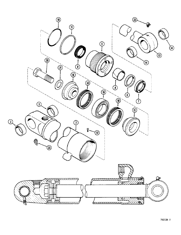 Схема запчастей Case 350 - (228) - G33794 AND G33795 LOADER LIFT CYLINDERS, SPLIT PISTON, GLAND ASSY. HAS CENTER BEARING (07) - HYDRAULIC SYSTEM