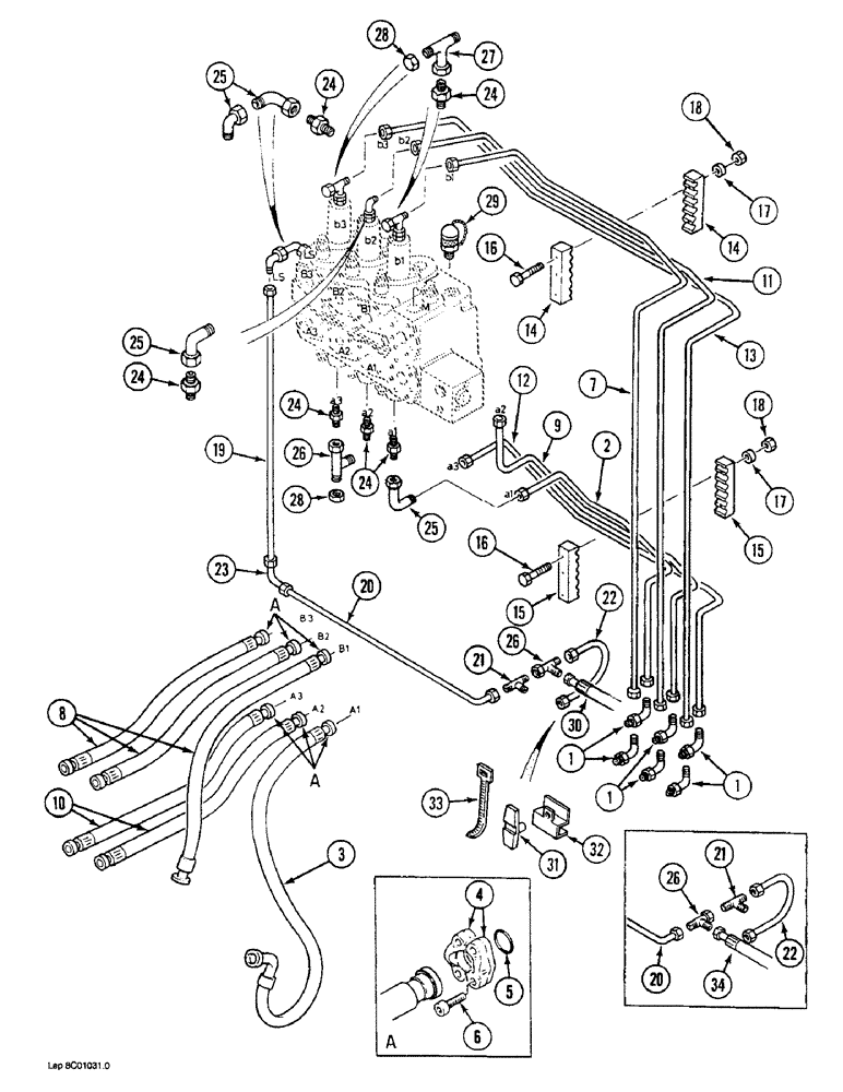 Схема запчастей Case 1088 - (8C-02) - HYDRAULIC CONTROL CIRCUIT, TO ATTACHMENT CONTROL VALVE (08) - HYDRAULICS