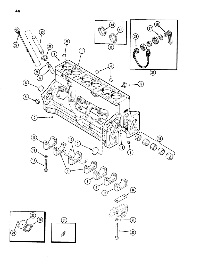 Схема запчастей Case 1280 - (046) - CYLINDER BLOCK, 504BDT DIESEL ENGINE (01) - ENGINE