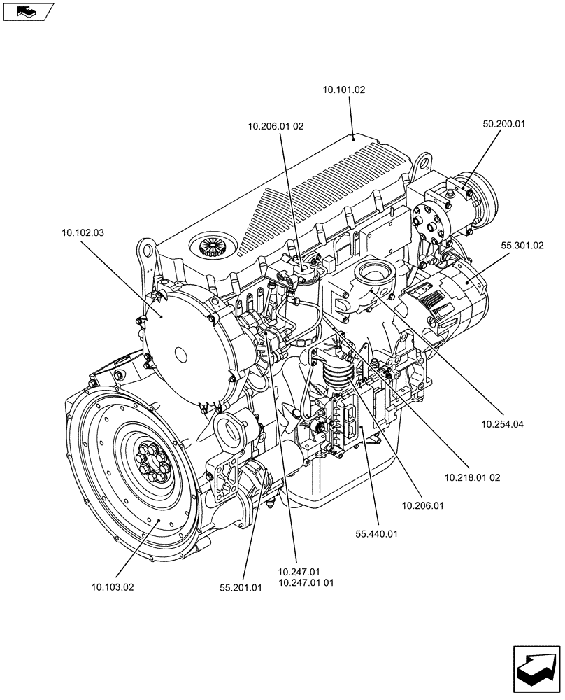 Схема запчастей Case F2CFA614B E019 - (10.000.01[02]) - PICTORIAL INDEX - ENGINE (10) - ENGINE