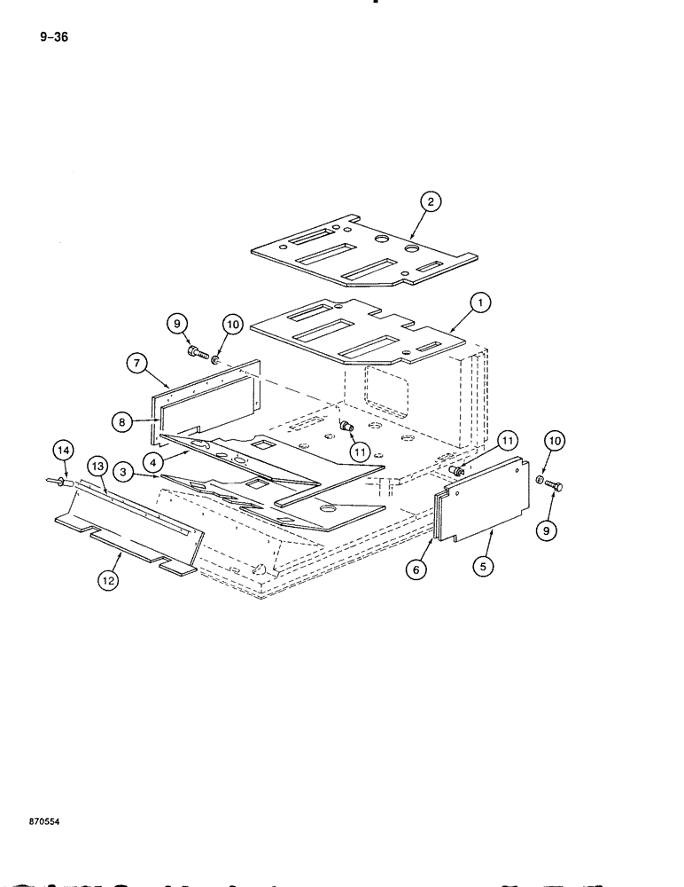 Схема запчастей Case 888 - (9-036) - OPERATOR COMPARTMENT PANELS AND FLOORMATS (09) - CHASSIS