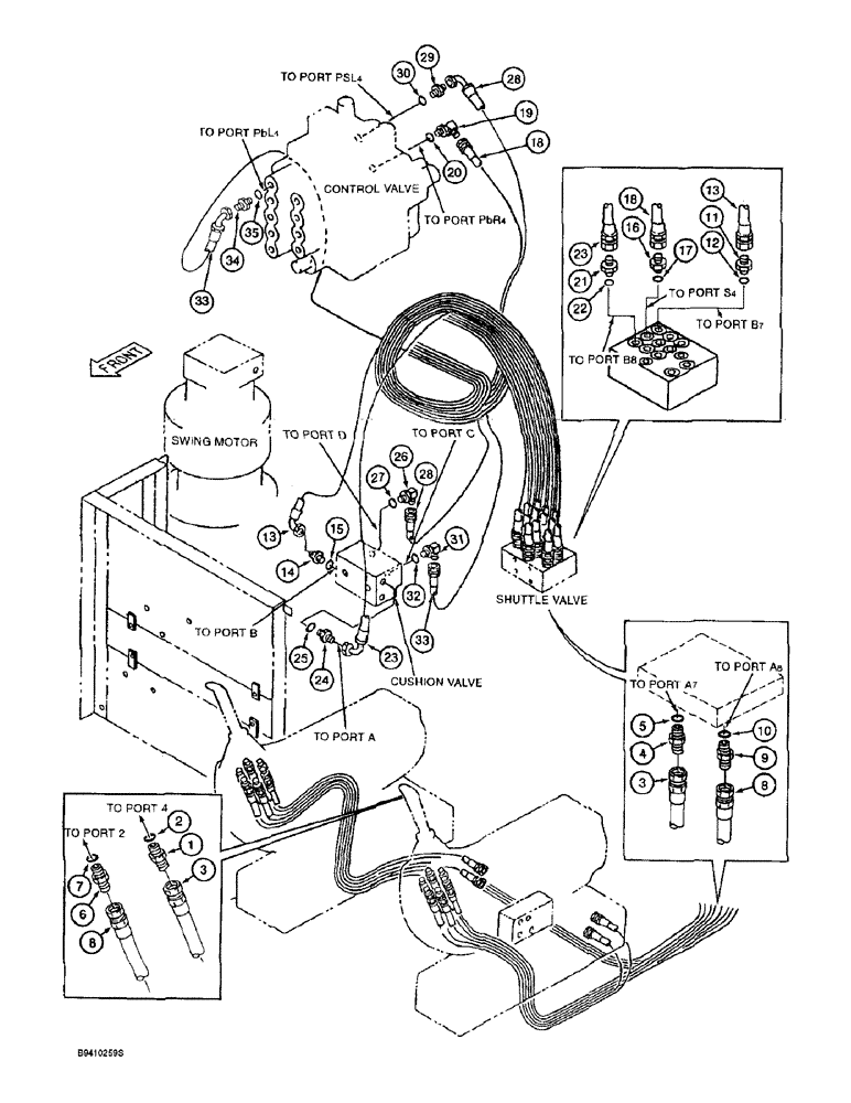 Схема запчастей Case 9030B - (8-032) - ARM CONTROL LINES, FOR ALL MODELS EXCEPT THOSE WITH LONG REACH (08) - HYDRAULICS