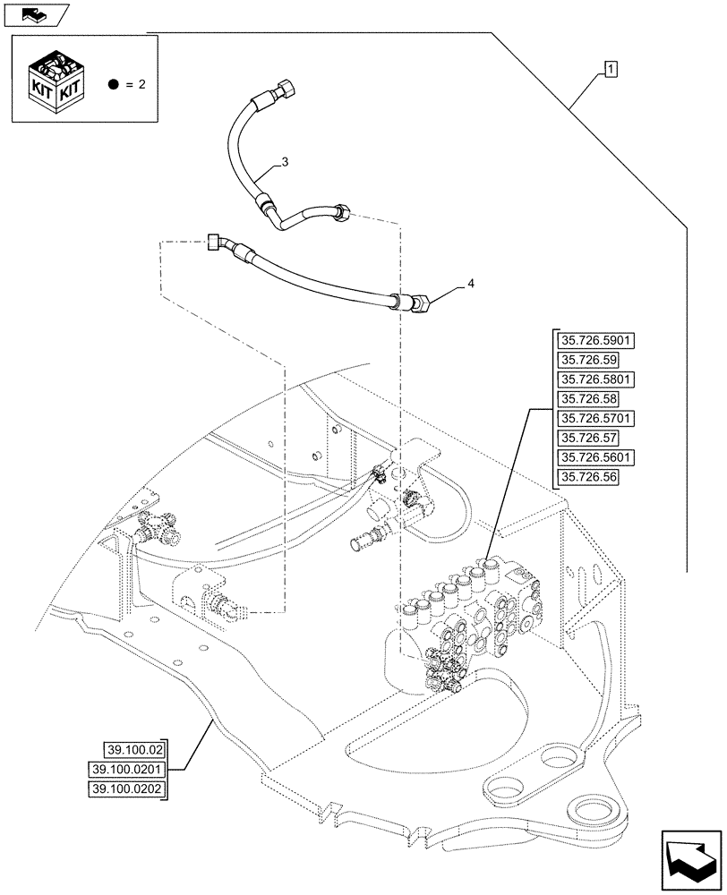 Схема запчастей Case 590SN - (88.035.03[05]) - DIA KIT, UNI TO COMBO AUX, EXTENDABLE DIPPER, MECHANICAL CONTROL (88) - ACCESSORIES