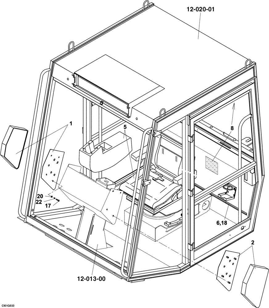 Схема запчастей Case SV212 - (12-020-00/1[01]) - CAB (09) - CHASSIS/ATTACHMENTS