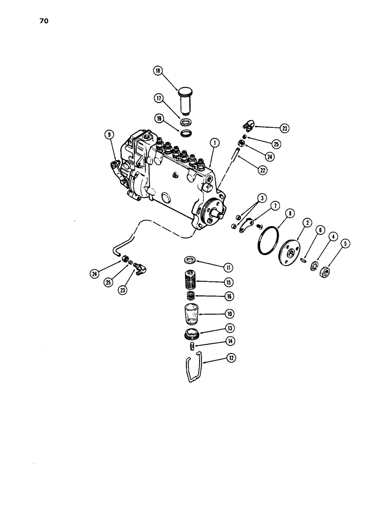 Схема запчастей Case 1450 - (070) - A138065 INJECTION PUMP, WITH LUBE TUBE ON OUTSIDE OF PUMP (03) - FUEL SYSTEM