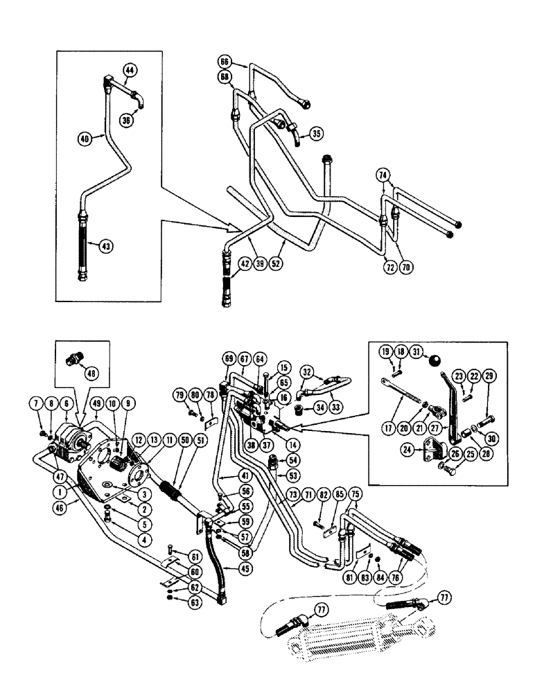 Схема запчастей Case 600 - (236) - TOOL BAR HYDRAULIC INSTALLATION, VALVE, LEVER, PUMP, TUBES, HOSES, FITTGINS, (FROM S/N 7060799) (07) - HYDRAULIC SYSTEM