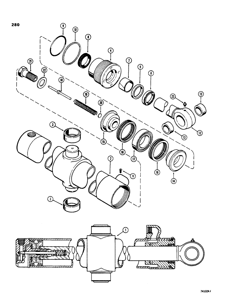 Схема запчастей Case 35 - (280) - G34881 BACKHOE SWING CYLINDER, WITH MALE TRUNNION BUSHING & TWO PIECE PISTON 