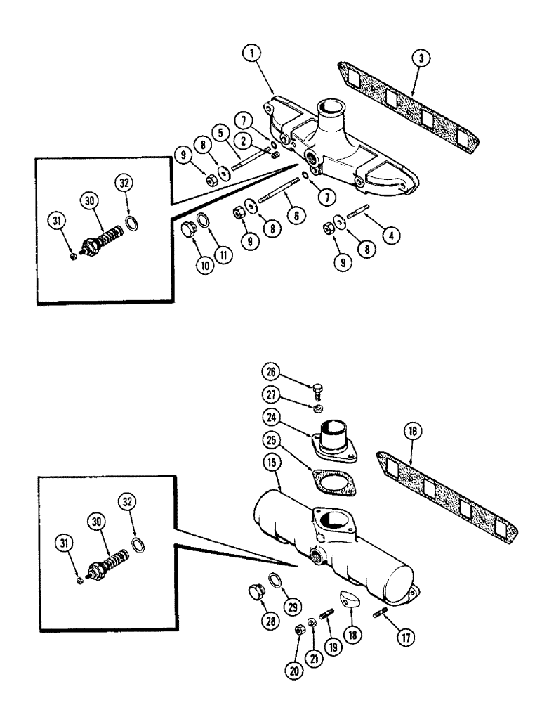 Схема запчастей Case 580B - (015A) - INTAKE MANIFOLD (ALUMINUM), (188) DSL ENG, 1ST USED TRAC SN 8725448 (02) - ENGINE