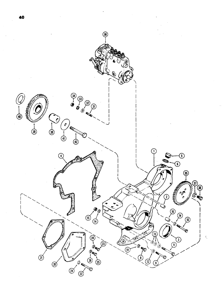 Схема запчастей Case 850 - (040) - TIMING GEAR COVER, (301B) DIESEL ENGINE (01) - ENGINE