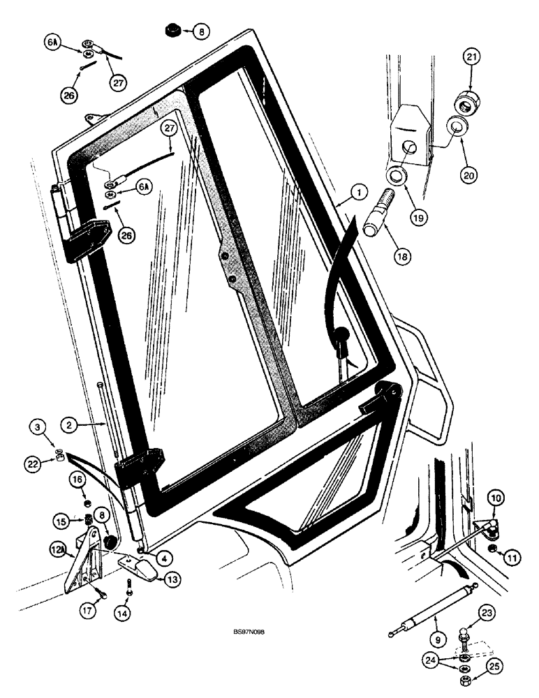 Схема запчастей Case 590SL - (9-78) - LEFT-HAND AND RIGHT-HAND CAB DOOR MOUNTING (09) - CHASSIS/ATTACHMENTS