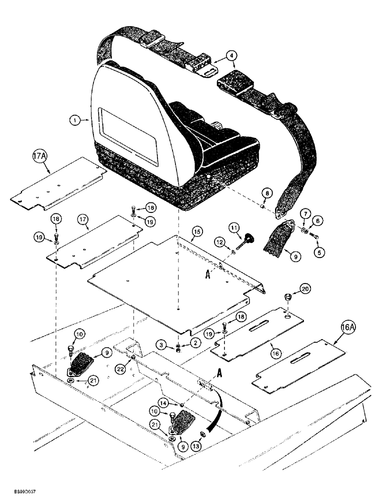 Схема запчастей Case 1838 - (9-18) - DELUXE SEAT MOUNTING AND SEAT BELTS, PRIOR TO P.I.N. JAF0222205 (09) - CHASSIS/ATTACHMENTS