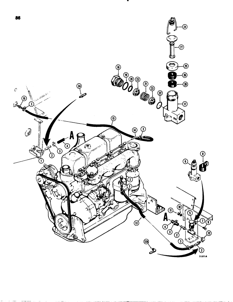 Схема запчастей Case 1845 - (086) - FUEL LINES AND HAND PRIMER - DIESEL MODELS / D75092 HAND PRIMER (10) - ENGINE