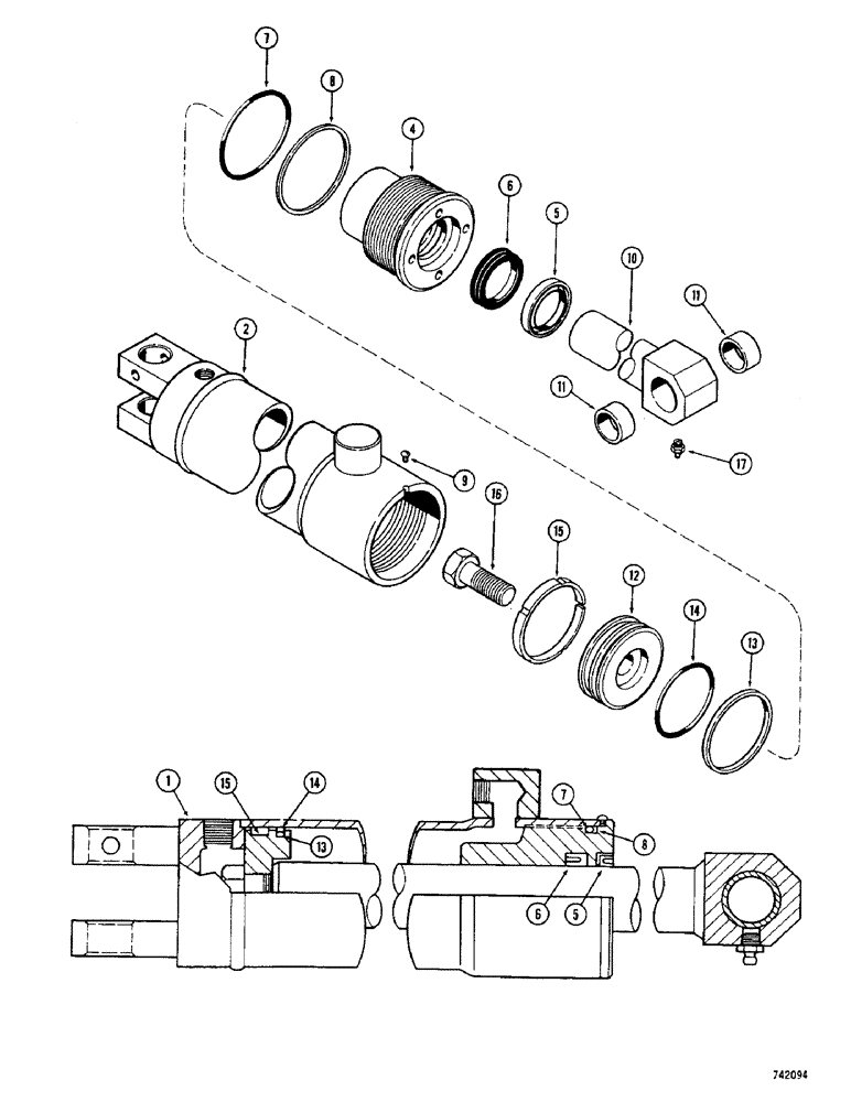 Схема запчастей Case 1700-SERIES - (242) - G32941 BUCKET DUMP CYLINDER, GLAND HAS NO IDENTIFICATION RING (35) - HYDRAULIC SYSTEMS