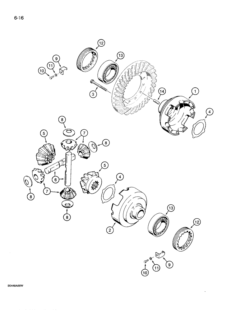 Схема запчастей Case 780D - (6-16) - FOUR WHEEL DRIVE FRONT AXLE, DIFFERENTIAL (06) - POWER TRAIN