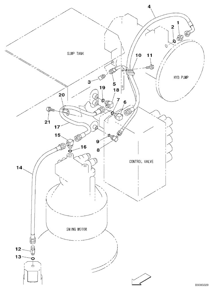 Схема запчастей Case CX470B - (08-07) - HYDRAULICS - DRAIN LINE, MODELS WITHOUT LOAD HOLD (08) - HYDRAULICS