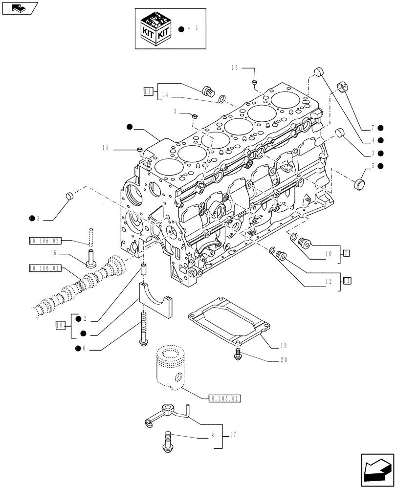 Схема запчастей Case F4HFE613P A004 - (10.001.02) - SHORT BLOCK - CRANKCASE (5801371818 - 504068995 - 504080074) (10) - ENGINE