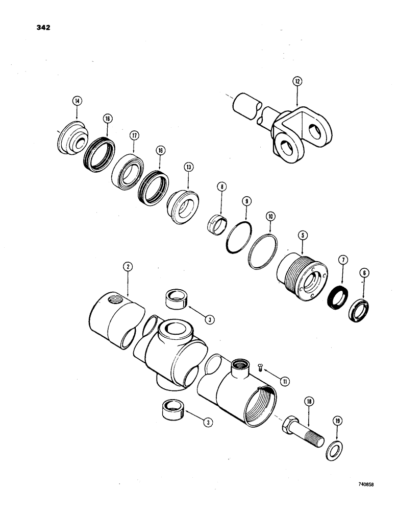 Схема запчастей Case 850 - (342) - G33733 LIFT CYLINDER - TILT DOZER, G33738 LIFT CYL. - ANGLE TILT DOZER, GLAND HAS I.D. RING (07) - HYDRAULIC SYSTEM