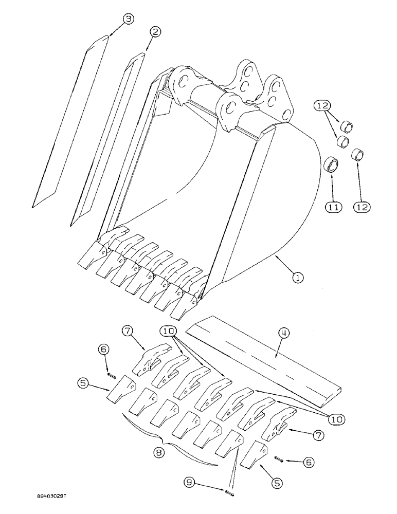 Схема запчастей Case 590 - (9-060) - UNIVERSAL BACKHOE BUCKETS, 36" (914 MM) WIDE, 36" (914MM) WIDE TRENCHING BUCKETS & TEETH- HEAVY DUTY (09) - CHASSIS/ATTACHMENTS