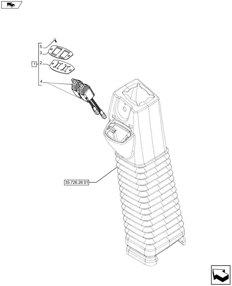 Схема запчастей Case 590SN - (55.512.44) - ELECTRICAL - BACKHOE AUXILIARY HYDRAULIC, WITH PILOT CONTROLS (55) - ELECTRICAL SYSTEMS