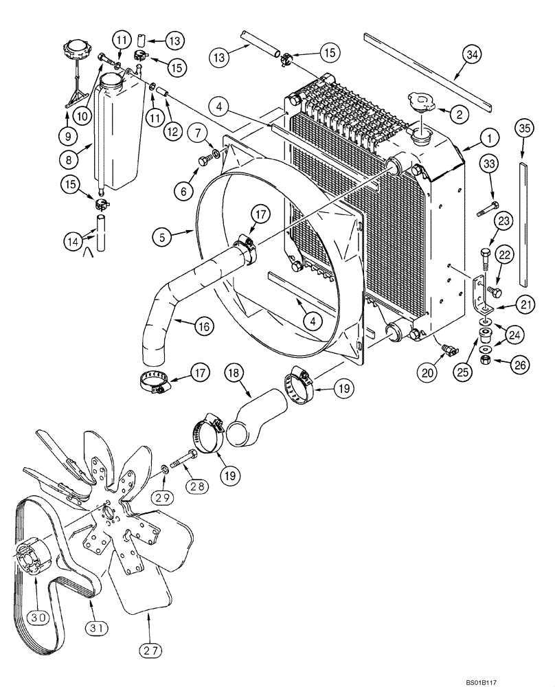 Схема запчастей Case 570MXT - (02-02) - RADIATOR - MOUNTING (383355A2 OIL COOLER) (02) - ENGINE