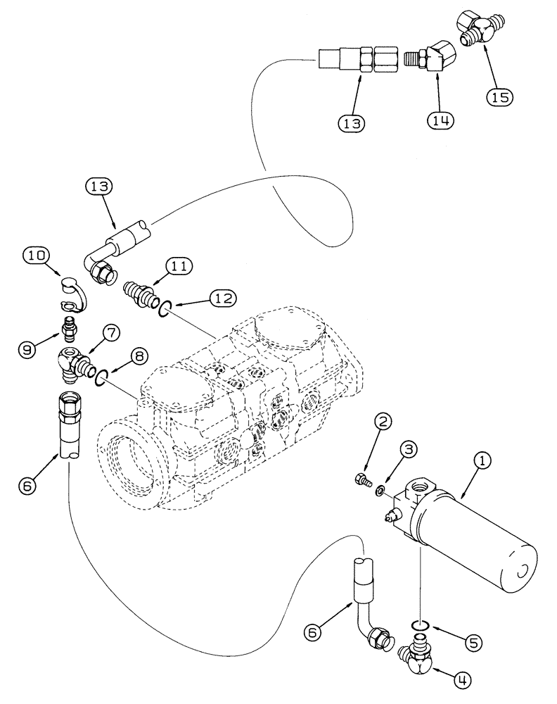 Схема запчастей Case 460 - (6-10) - GROUND DRIVE HYDRAULIC CIRCUIT, CHARGE FILTER TO TANDEM PUMP AND TANDEM PUMP TO OIL COOLER TEE (06) - POWER TRAIN